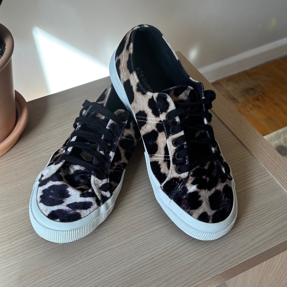 Superga 2750 leopard print velvet sneaker casual animal print women's size 8.5